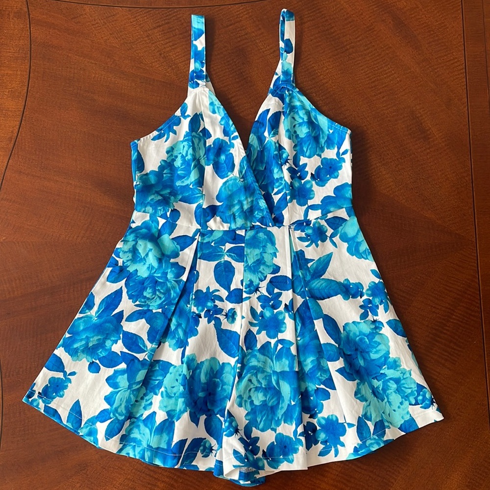 MINKPINK Blue and White Floral Romper